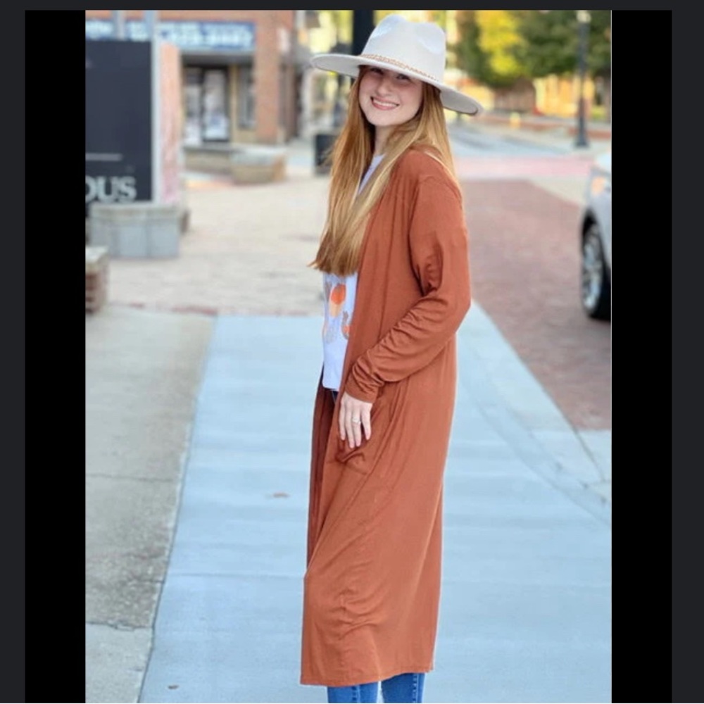Vintage Rib Knit Full Length Duster Outerwear Cardigan Size Large